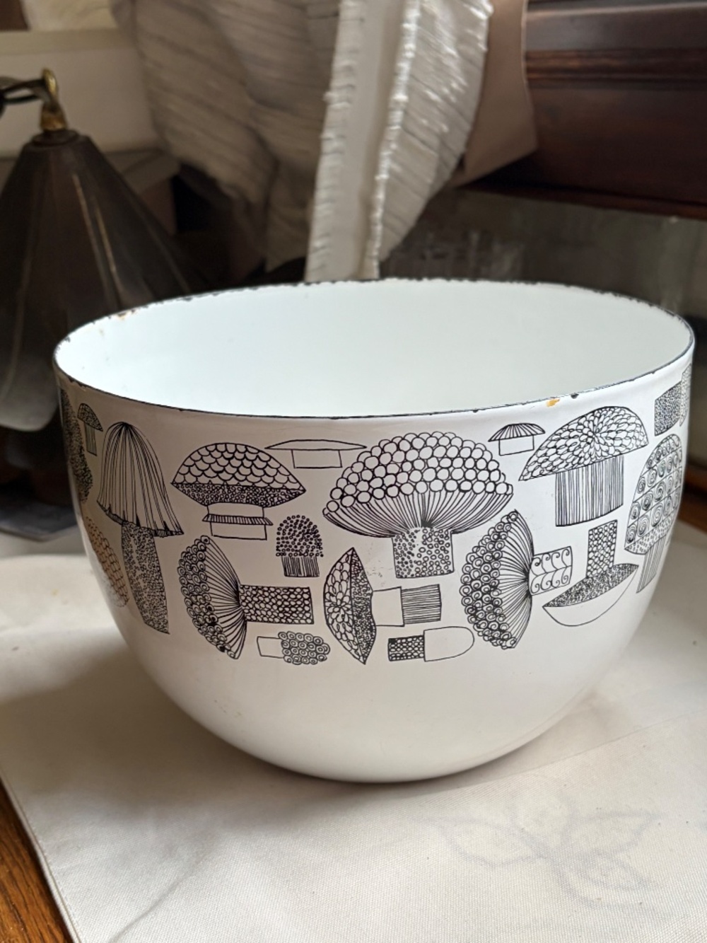 Finel Arabia Finland Enamel Bowl Kaj Franck Mod Mushrooms Tatti Serving Bowl 60s - Picture 3 of 9